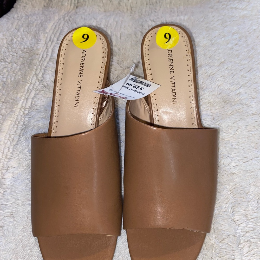 Adrienne Vittadini Tan Leather Slide Mules